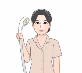 シャワーを持った女性