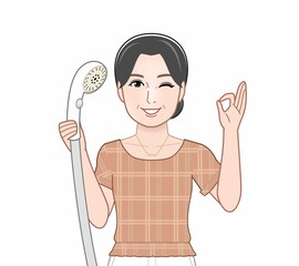 シャワーを持った女性