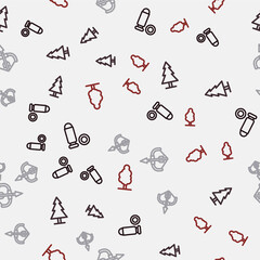 Set line Bullet, Tree, Medieval bow and arrow and on seamless pattern. Vector