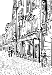 Prague city hand drawn sketch. European city, vector illustration