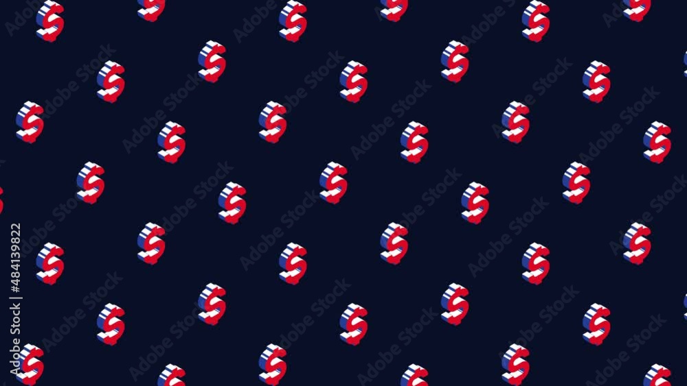 Aufkleber isometric symbols of us dollar in pattern on a dark background. seamless loop animation