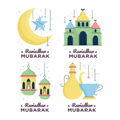 Ramadan mubarak greeting element collections flat design color style islamic vector