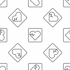 Grey line Heart rate icon isolated seamless pattern on white background. Heartbeat sign. Heart pulse icon. Cardiogram icon. Vector