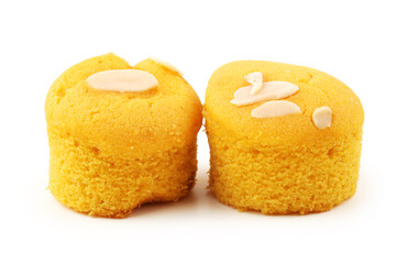 cup shape sponge cake on white background