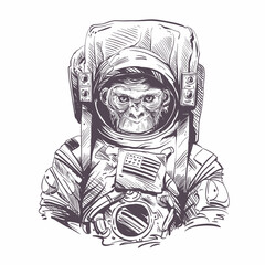  Monkey in astronaut suit. Hand drawn vector illustration