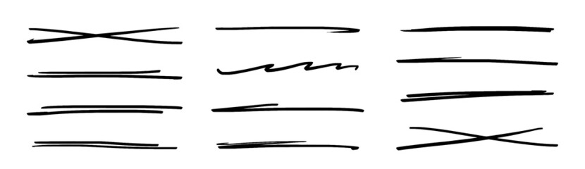 Swift crossed and wavy underlines. Underline markers collection. Vector illustration of scribble lines isolated on white background.