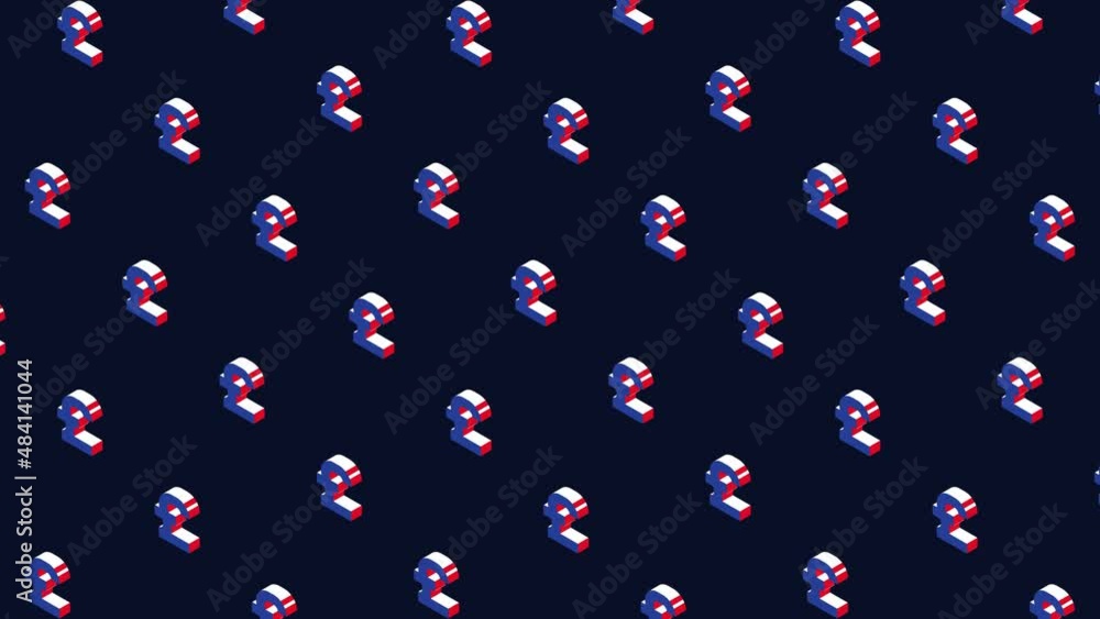 Aufkleber Isometric symbols of British Pound in animated pattern on a dark background. Seamless loop animation