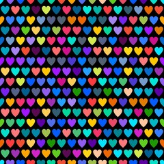 Cute pattern in small hearts. Small colored heart shapes on dark background