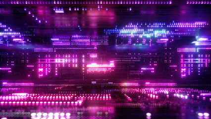 3d render, abstract urban background with glowing neon light, virtual reality cyber space, digital wallpaper