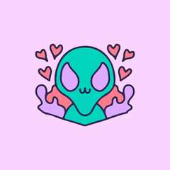 Cute alien with valentine concept, illustration for t-shirt, poster, sticker, or apparel merchandise. With cartoon style.