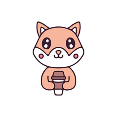 Cute shiba inu holding cup of coffee mascot character. Illustration for sticker and t shirt.