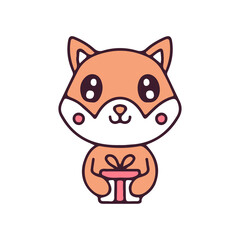 Cute shiba inu holding gift box. Illustration for sticker and t shirt.