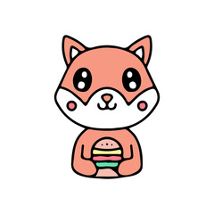 Cute shiba inu dog holding burger. Illustration for sticker and t shirt.