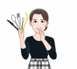 プラスチック製品を持っている女性