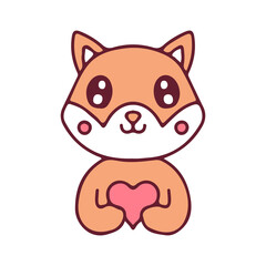 Cute shiba inu dog holding a little heart. Illustration for sticker and t shirt.