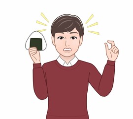 おにぎりを持った男性