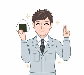 おにぎりを持った男性