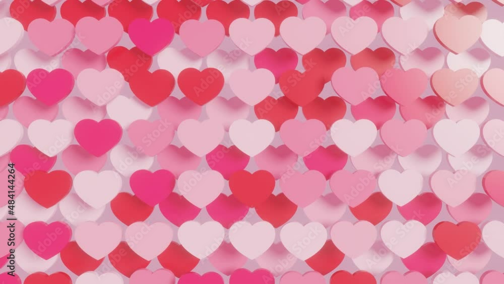 Poster 3d render heart shapes on a white background. 3d render seamless loop animated background. valentine