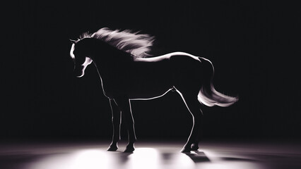 Silhouette of a standing horse. 3D illustration.