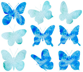 set butterfly watercolor silhouette ,on white background, vector