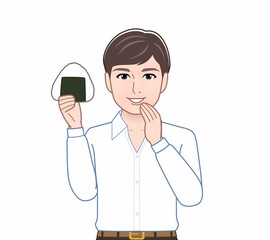 おにぎりを持った男性