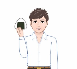 おにぎりを持った男性