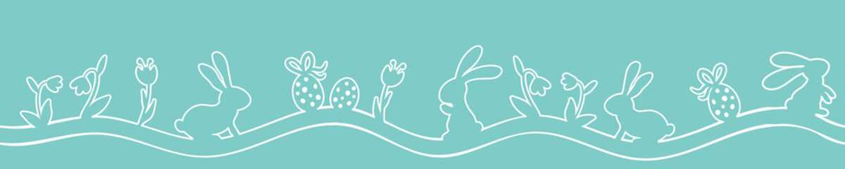 Lovely hand drawn Easter seamless pattern, doodle bunnies, eggs and flowers, great for banners, wallpapers, wrapping, textiles - vector design