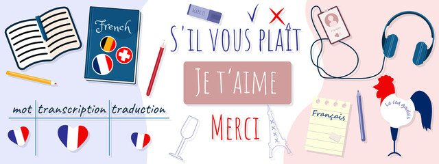 study teaching French language textbook books school book reading reader