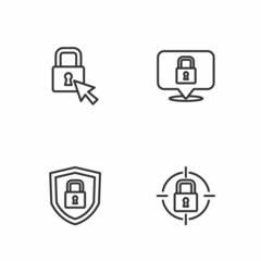 Set line Lock, Shield security with lock, and icon. Vector