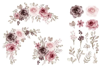 Raamstickers Bloemen Luxury Pink and Maroon Rose Flower Wreath Isolated