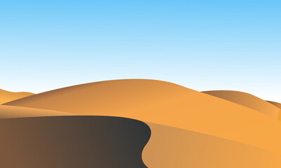 Fototapeta na wymiar Desert scene arts vector background. Desert dune and blue sky Art design for poster, print, cover,template, wallpaper, Minimal and natural art. Vector illustration.