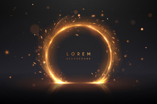 Abstract circle light motion effect with sparks on black background