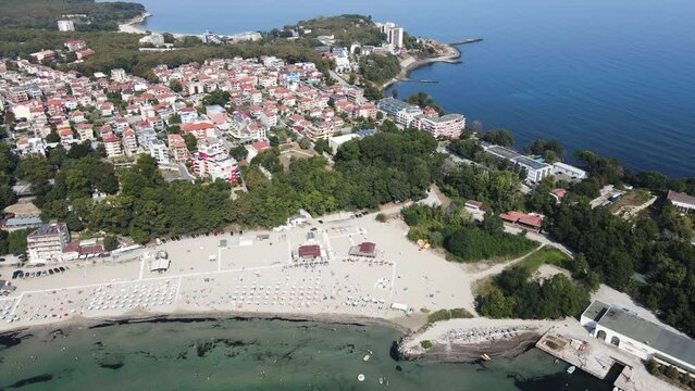 Amazing Aerial view of South Beach of town of Kiten, Burgas Region, Bulgaria 