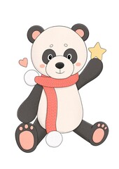 Cute panda in red scarf with yellow star