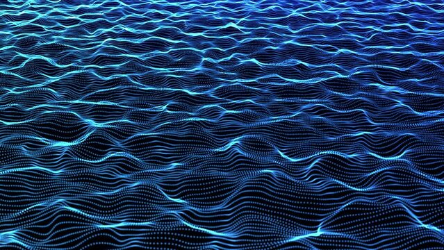 Blue Ocean of Dots - Soothing Wave Motion in 3D Graphics - Seamless Loop
