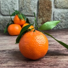 tangerines on wooden background