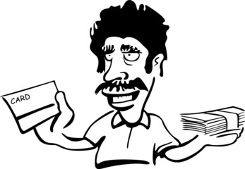 The man wants to transfer money to the account using a card
