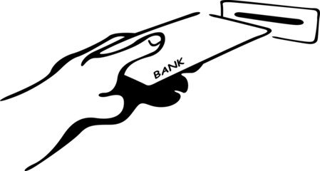 Someone slips a credit card into the slot at the ATM
