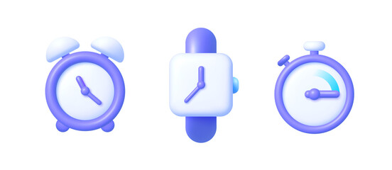 Clock 3d in realistic style on white background. Vintage clock 3d, great design for any purposes. 3d render realistic vector icon. White background. Business concept