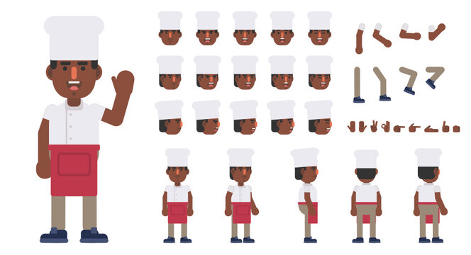 Chef cook creation kit. Create your own pose, action, animation. Modern vector illustration