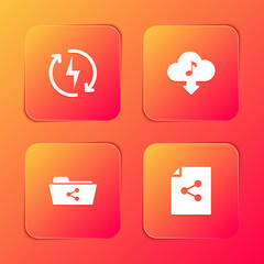 Set Recharging, Cloud download music, Share folder and file icon. Vector