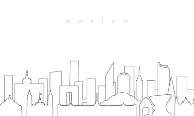 Outline Mexico skyline. Trendy template with Mexico city buildings and landmarks in line style. Stock vector design.