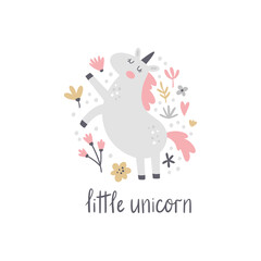 vector image of a cute rearing unicorn