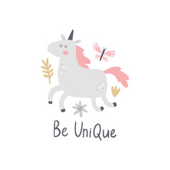 vector image of running unicorn and flowers