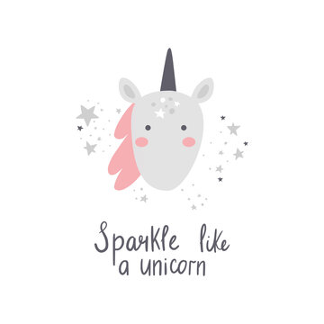 vector image of unicorn face and lettering text