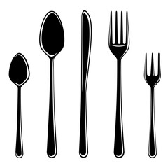 Vector set of cutlery silhouette in black color, isolated, on white background