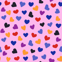 Hand Drawn Hearts, Vector Seamless Pattern, Simple Modern Colorful Hearts, Stylish Hipster Texture