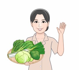 冬野菜を持っている女性
