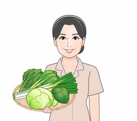 冬野菜を持っている女性