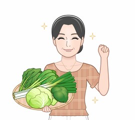 冬野菜を持っている女性